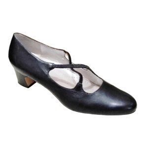 Trotters Women' Jamie black Leather X Straps Size 8